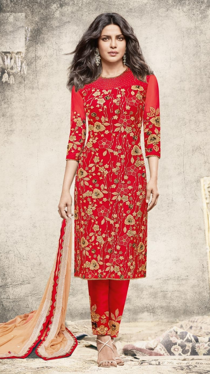 Flared Silk Ladies Salwar Suits, Unstitched, Red at Rs 1060 in Bharuch