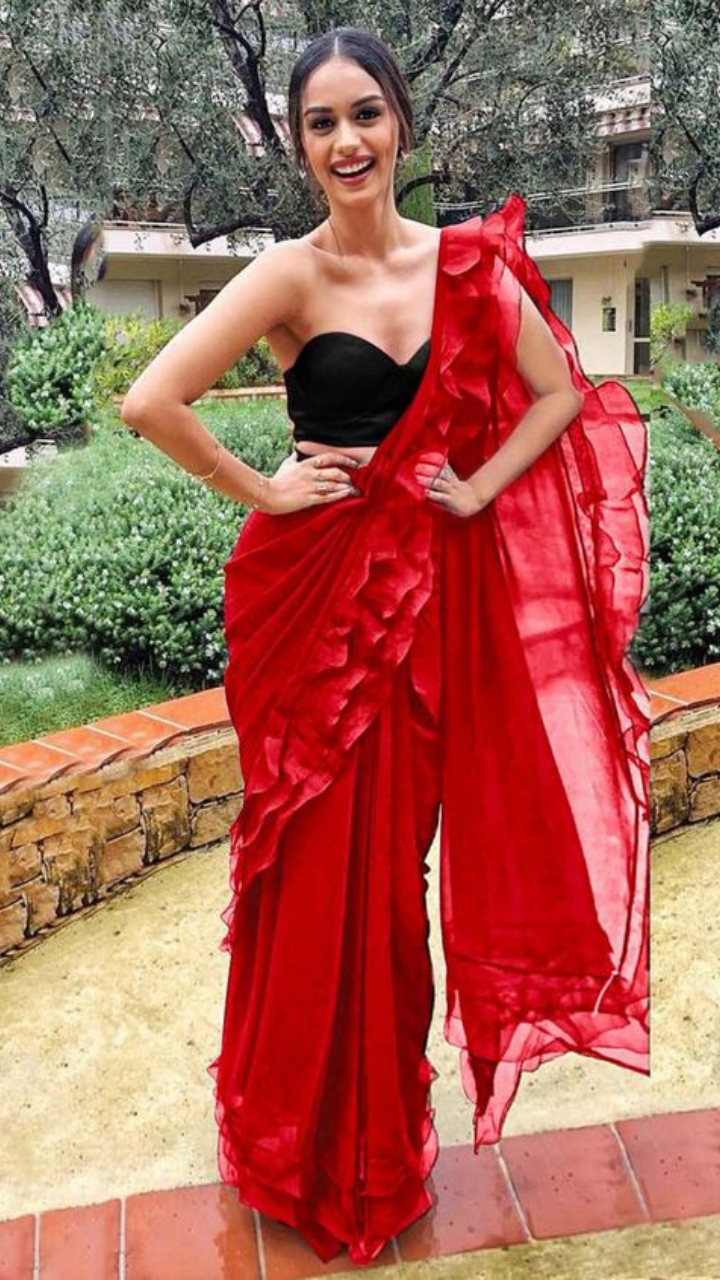 Richa Gangopadhyay's Red Half Saree - Saree Blouse Patterns-hancorp34.com.vn