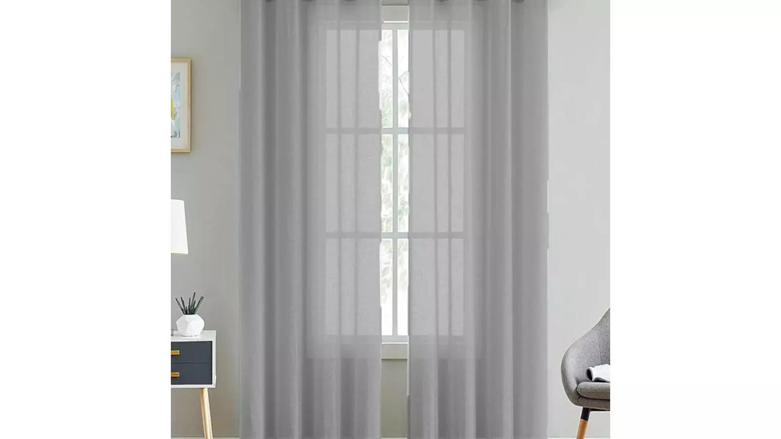 LINENWALAS Cotton Linen Solid Sheer Curtain Set