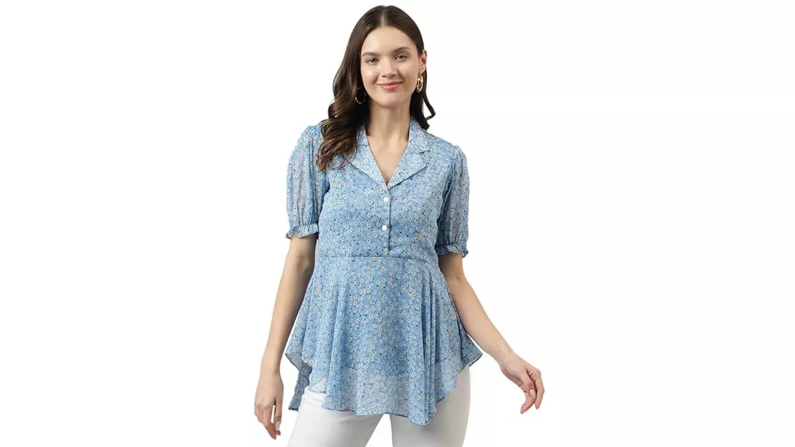 KERI PERRY Womens Floral Flared Top