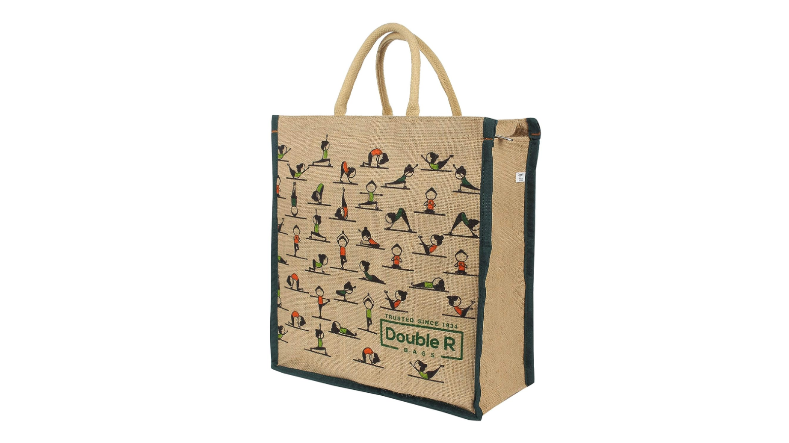 DOUBLE R BAGS Unisex Eco Reusable Yoga Print Jute Cloth Lunch Bag