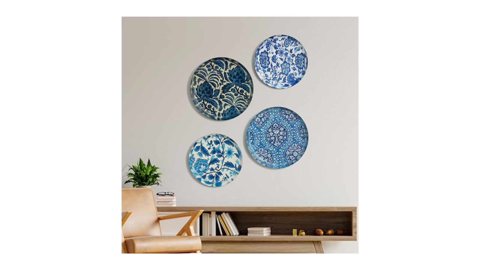 Homspurts Blue Pottery Wall Art Set Of 4