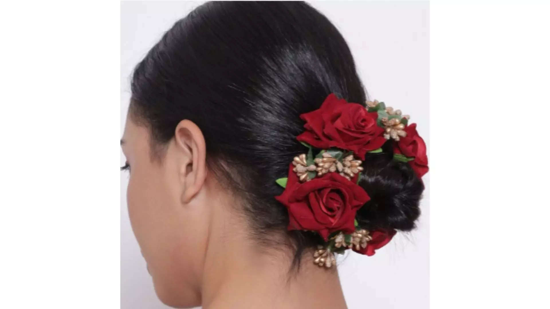 Anouk Women Red  Gold-Toned Embellished Rose Flower Hair Bun Truly Enchanting Finish