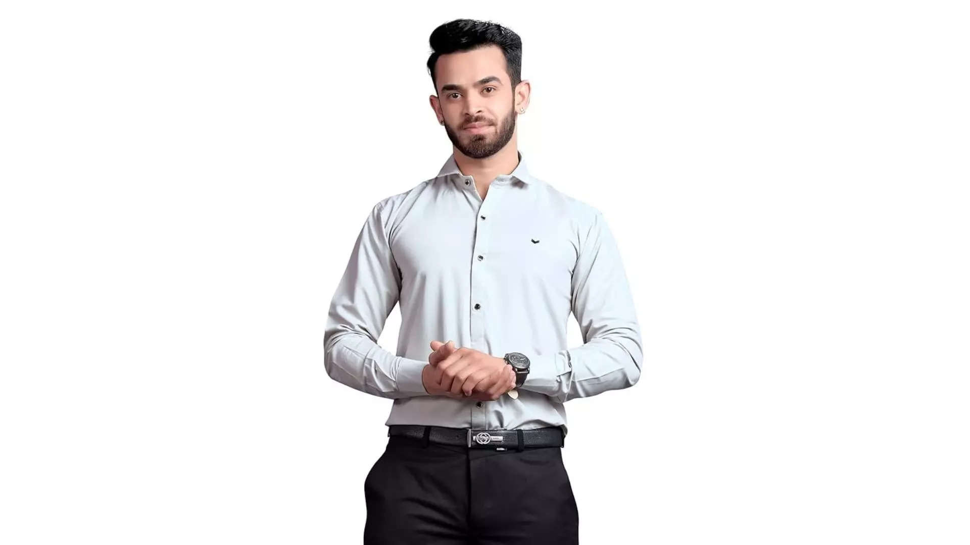 GETCHI Mens Regular Grey Fit Solid Formal Shirt Smart and Stylish