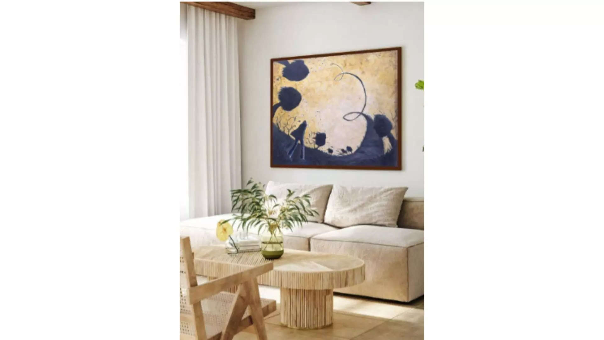 Level Up Decor with Navy Blue and Beige Abstract Painting