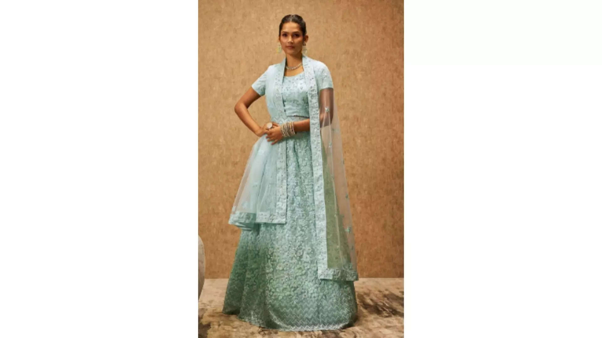 Soch Blue Embroidered Thread Work Unstitched Lehenga  Blouse with Dupatta 