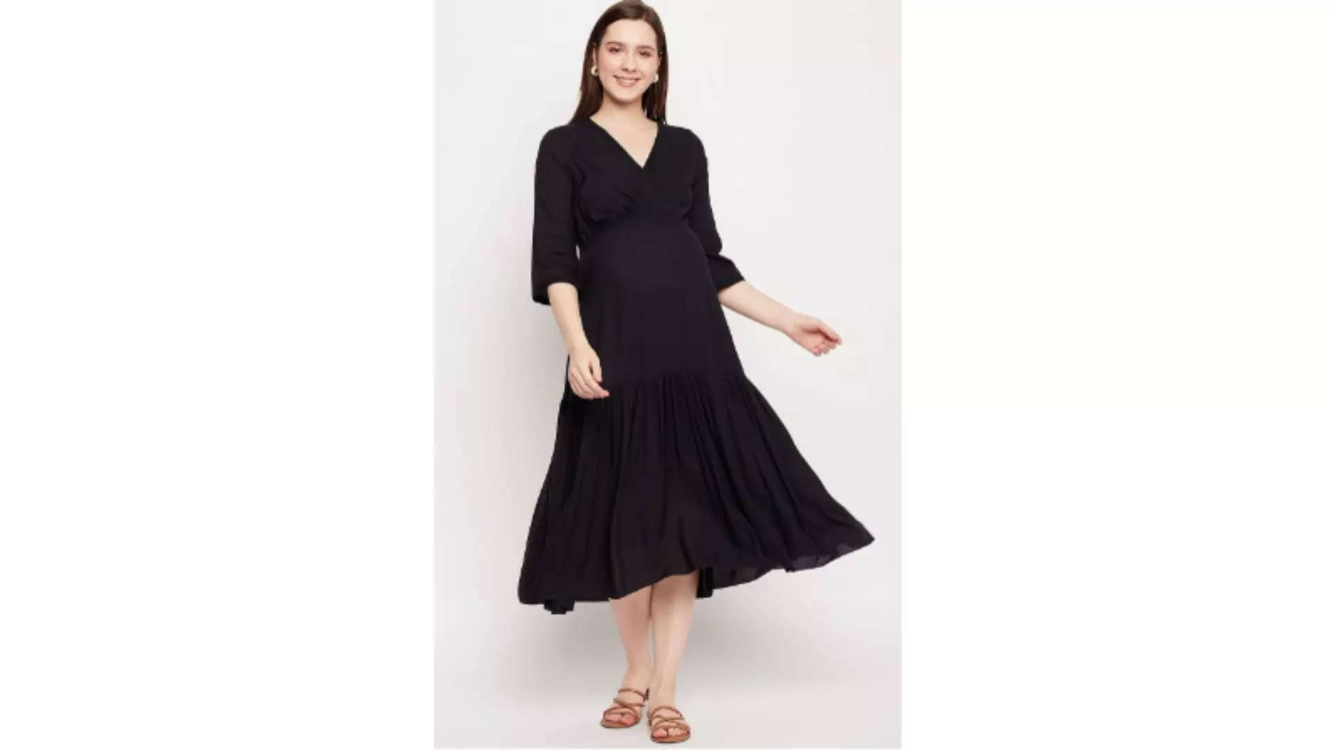 NABIA V-Neck Maternity Fit And Flared Ethnic Dresses Timeless Elegance Meets Modern Comfort