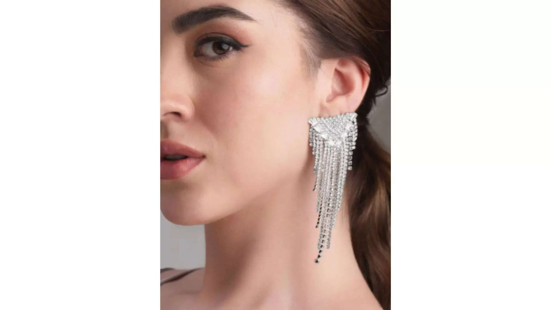 Rubans Voguish Silver-Plated AD  Zirconia Studded Multilayer Shoulder Duster Earring Geometric Glamour 