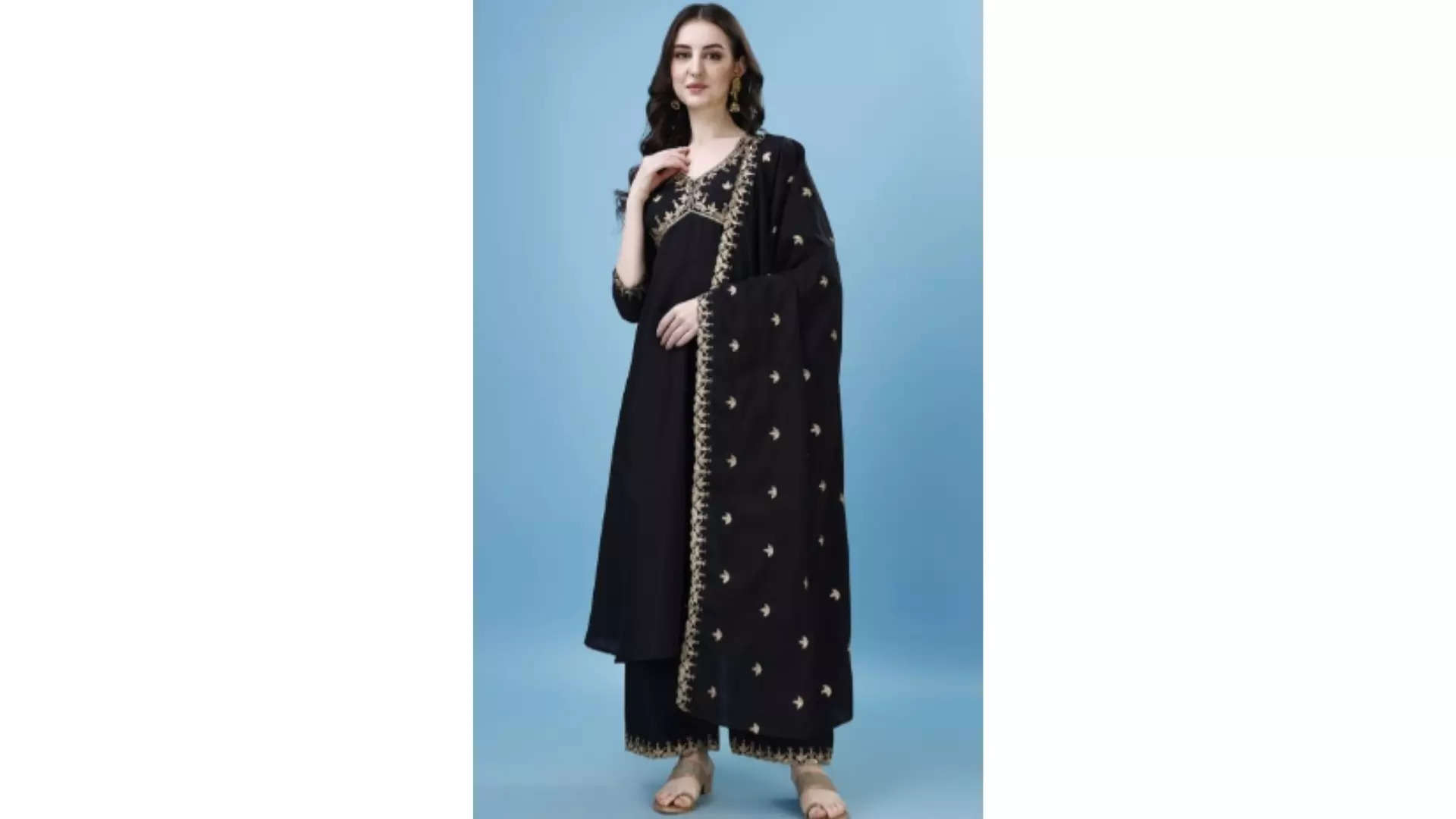 KALINI Embroidered Regular Thread Work Anarkali Kurta with Palazzos  With Dupatta That Flair is Amazing