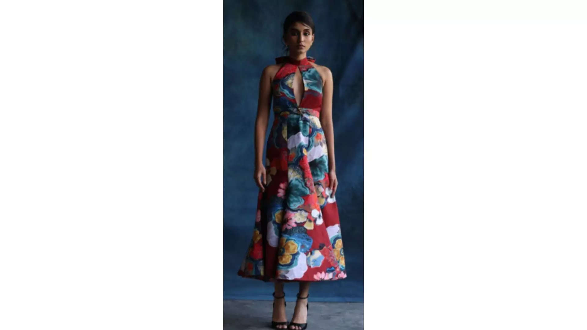 Geethika kanumilli Floral Print Halter Neck A-Line Dress 