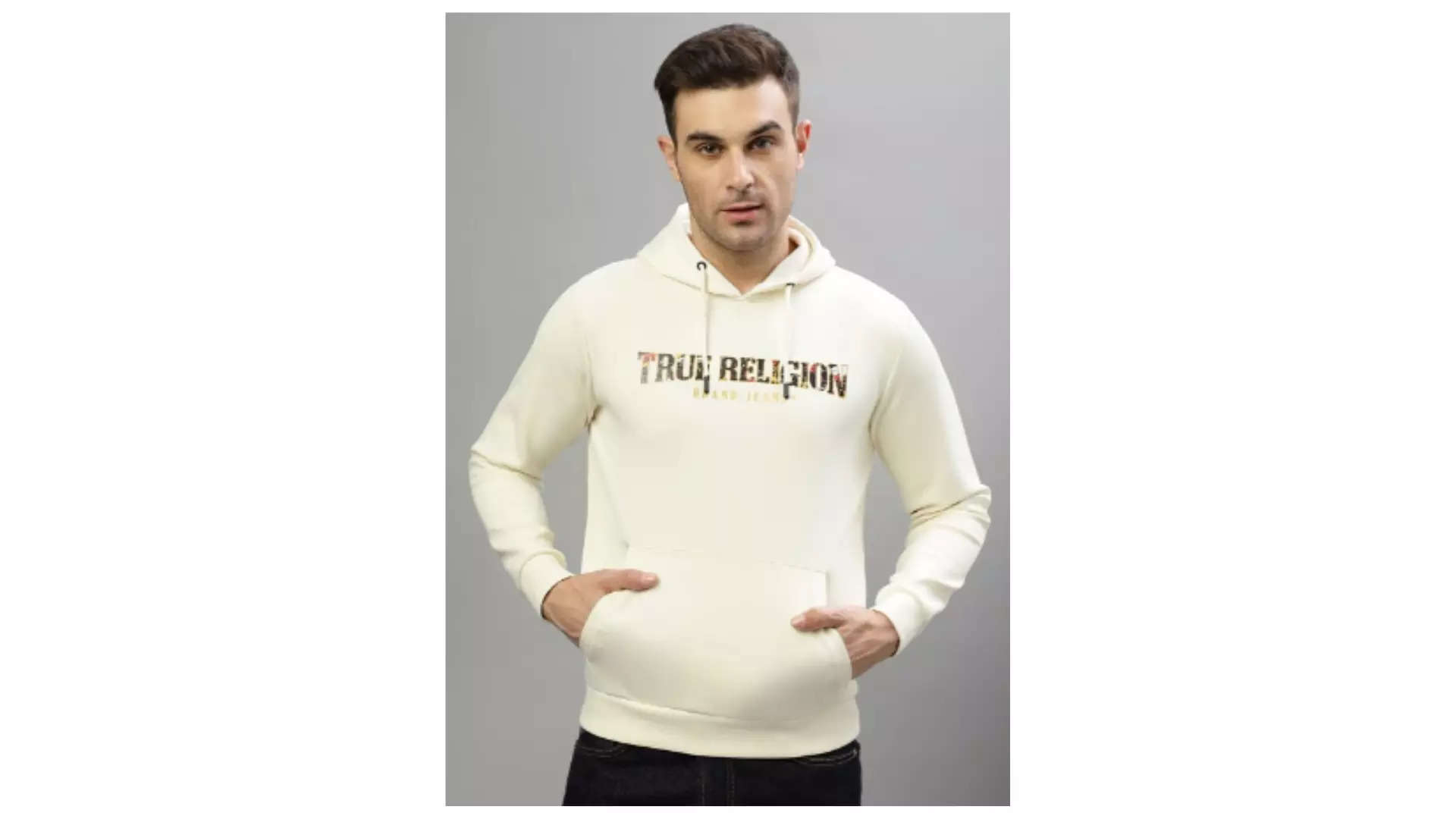 True Religion Typography Printed Hooded Pullover Sweatshirt