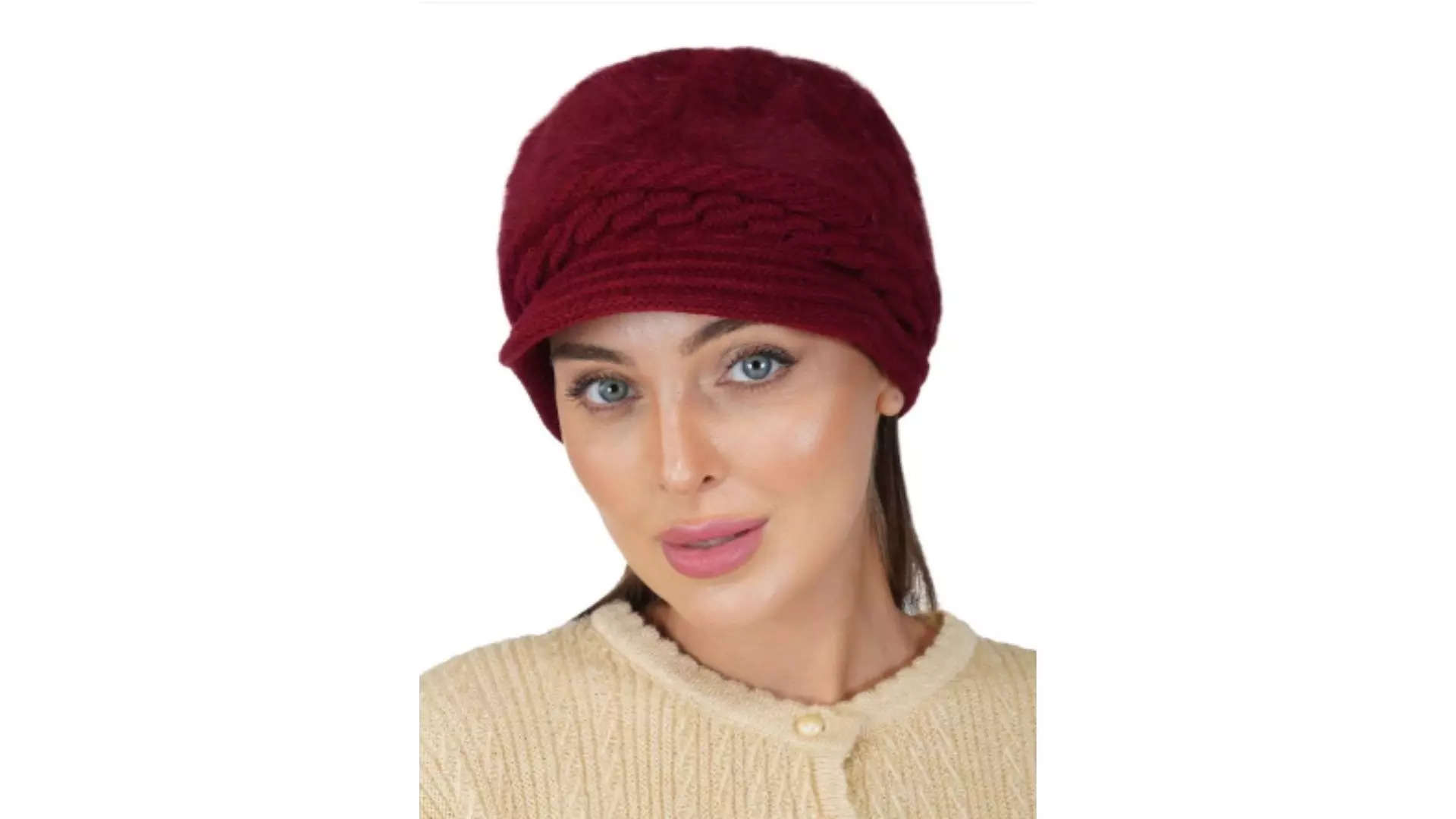 ISWEVEN Women Woolen Winter Visor Caps 