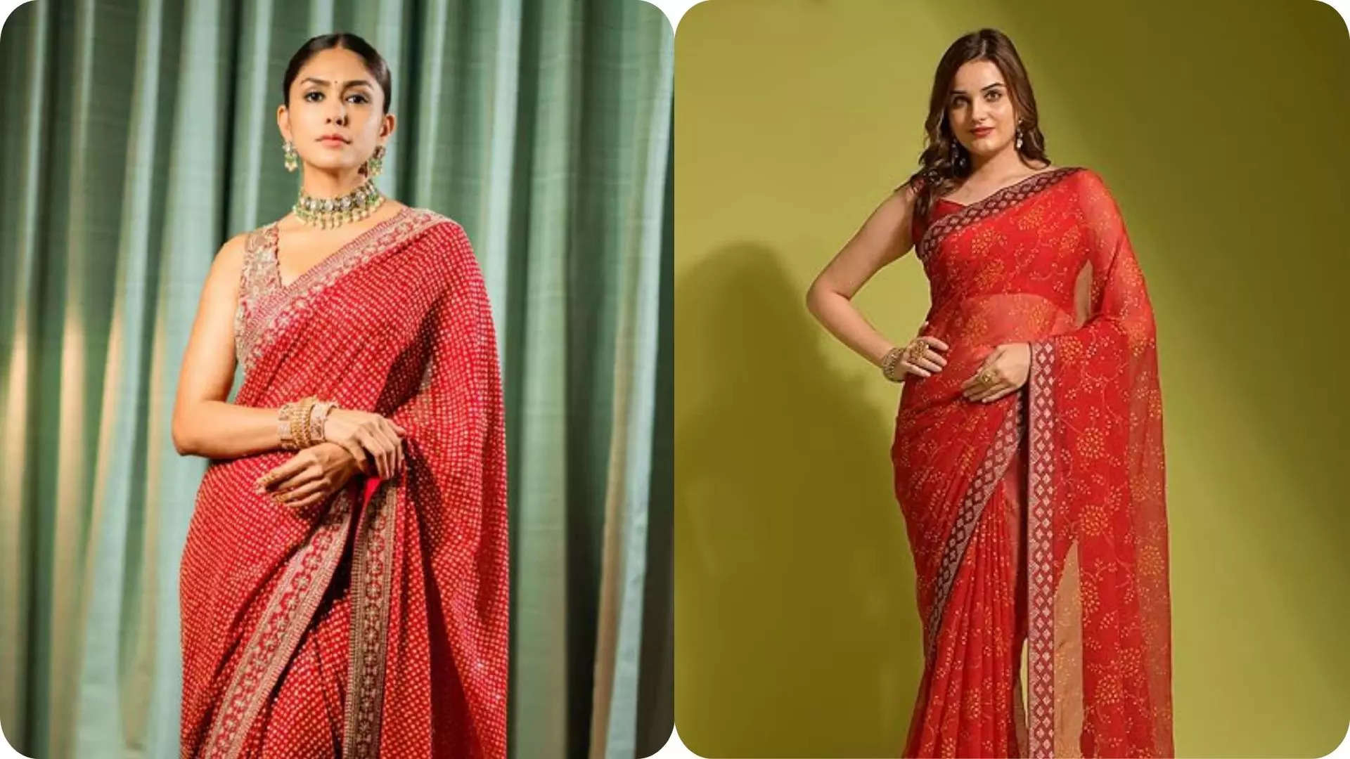 Recreate Mrunal Thakurs Simple Elegance with Ethnex Bandhani Printed  Embroidered Lace Georgette Saree 