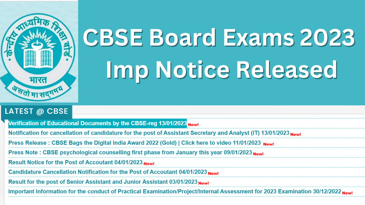 CBSE Board Exams 2023 Imp Notice Released