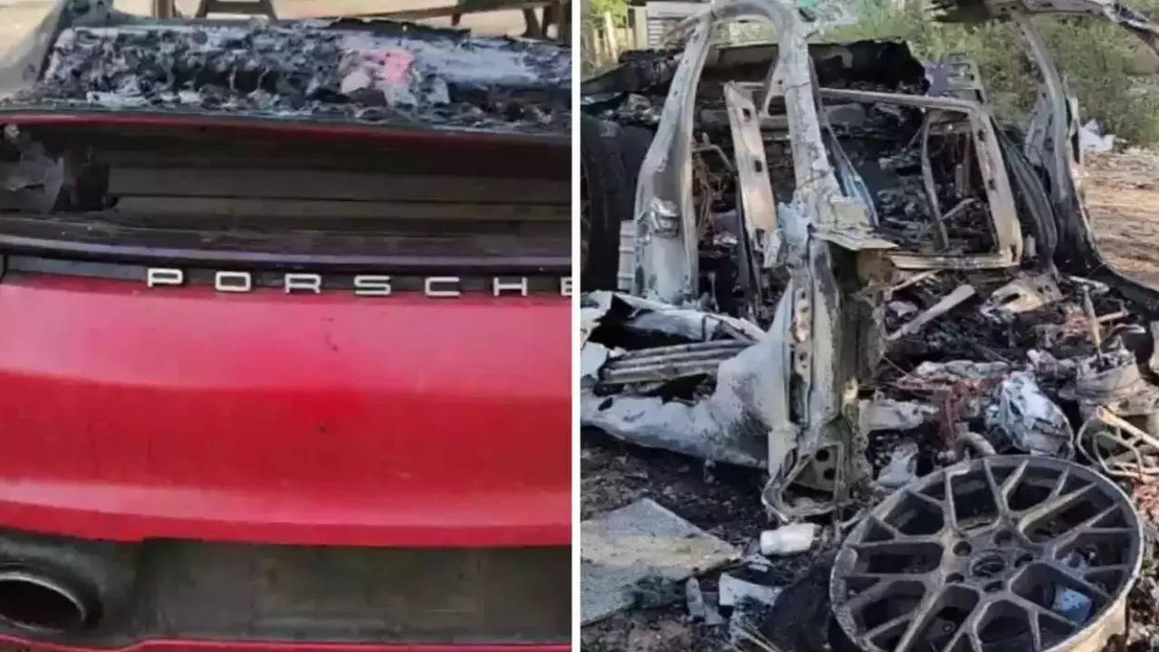 Porsche Germany 911 Met With Accident In Gurugram Car Turns Into Ashes