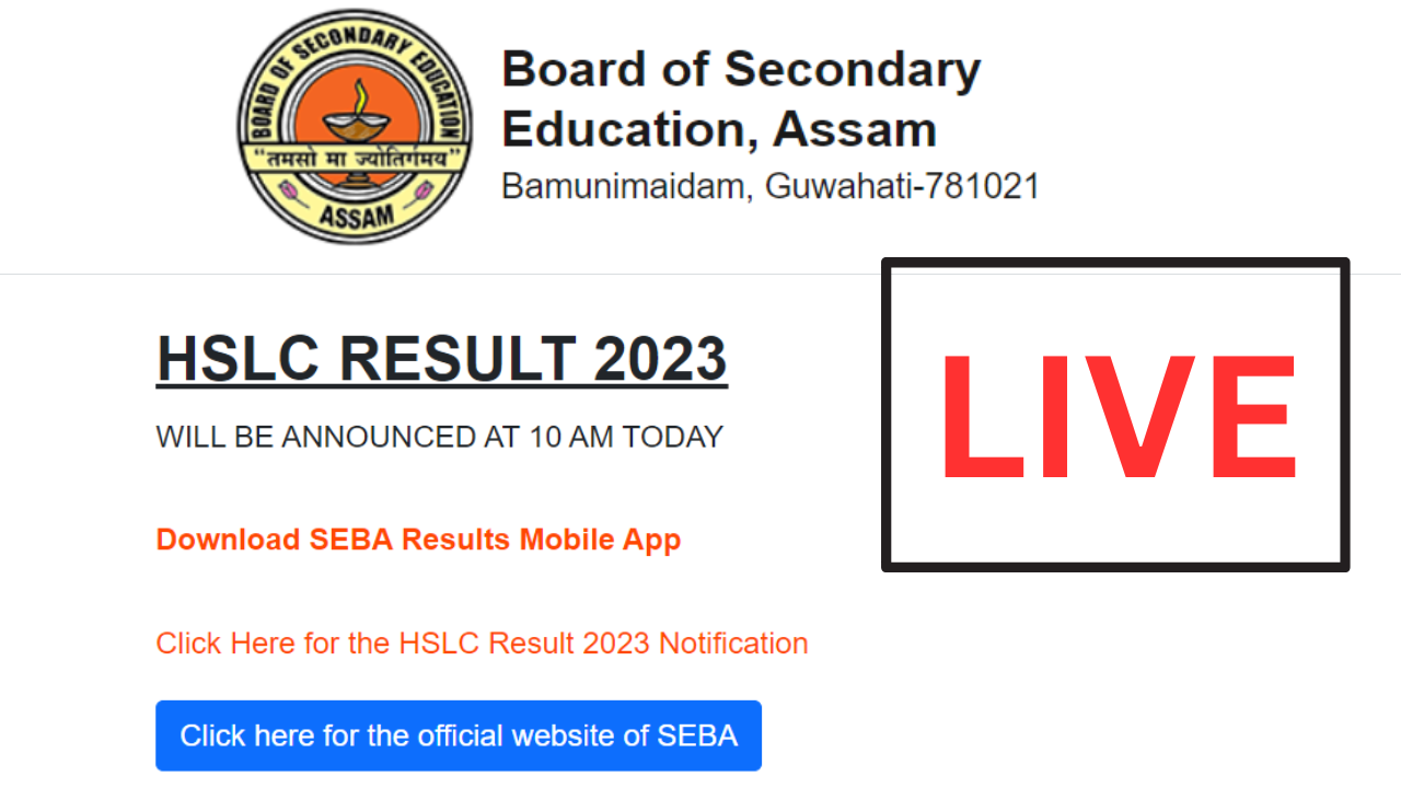 Resultsassam.nic.in, Assam Board SEBA HSLC 10th Result 2023 Declared at