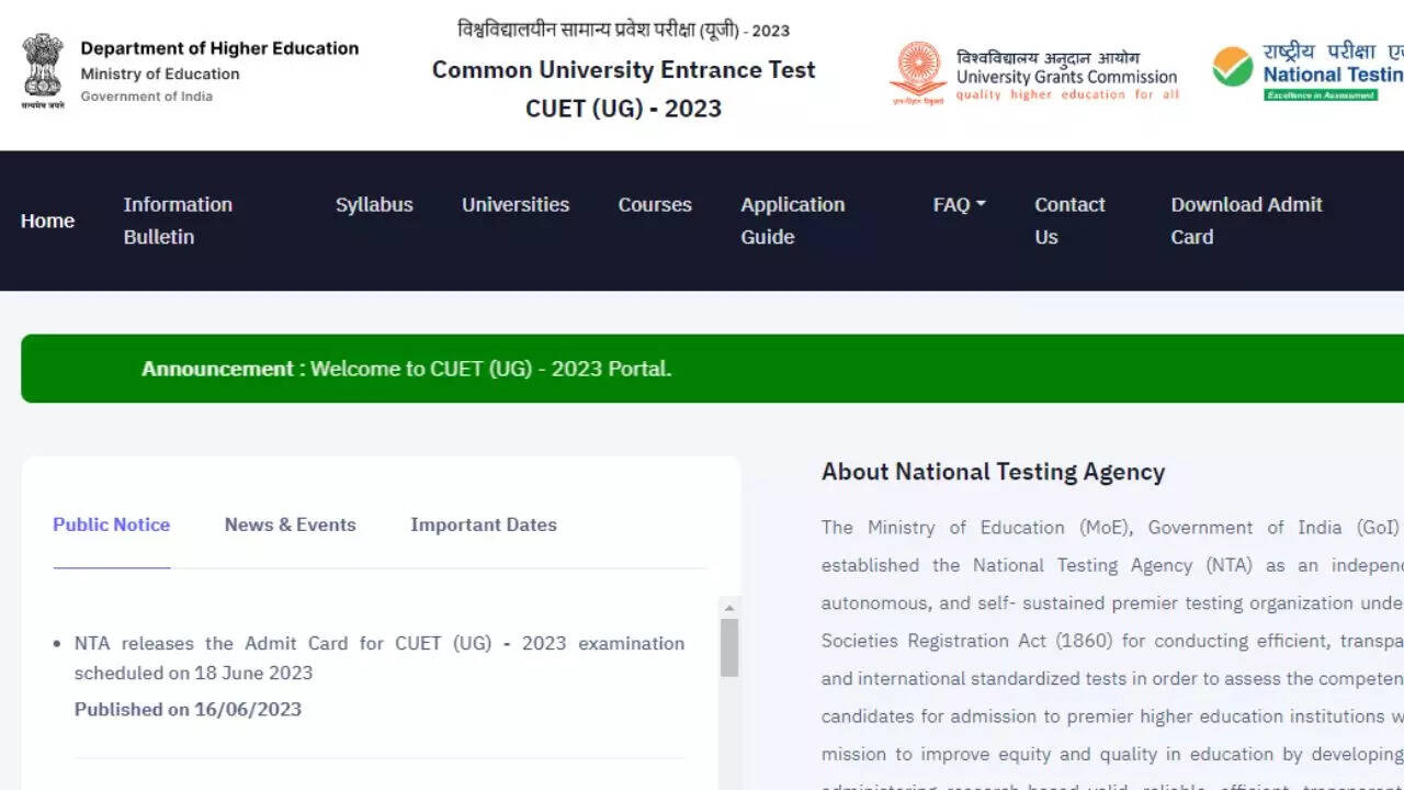CUET UG Admit card 2023 Released at cuet.samarth.ac.in, nta.nic.in