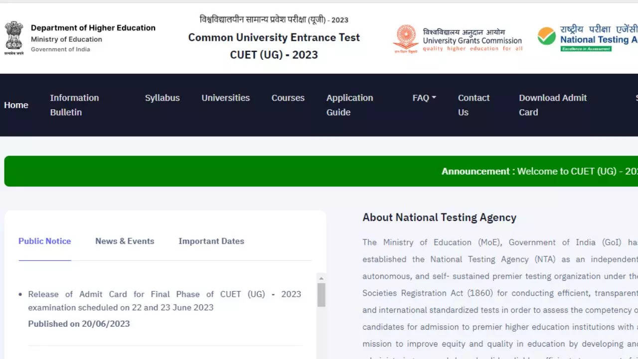 CUET UG Admit Card 2023