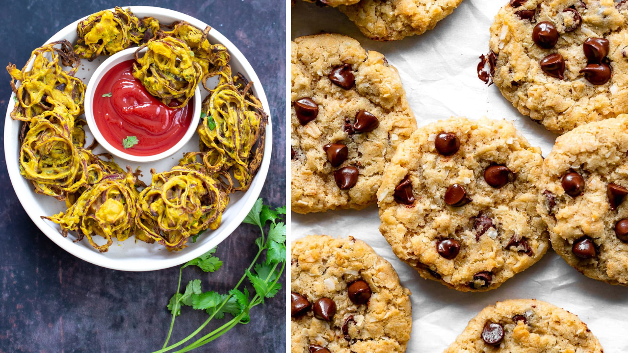 Baked Pakora, monsoon recipe in hindi, Chocolate chip cookie, madhuri dixit