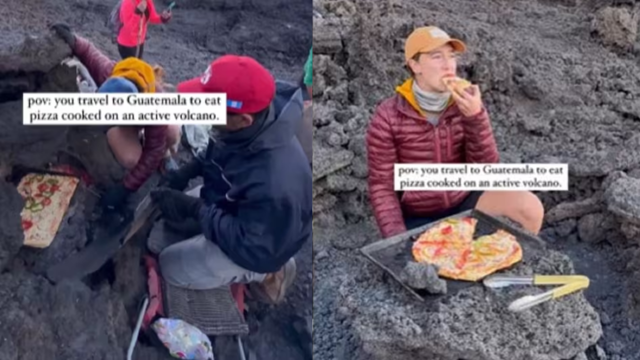 ​ajab gajab, volcano baked pizza, woman cook pizza on volcano