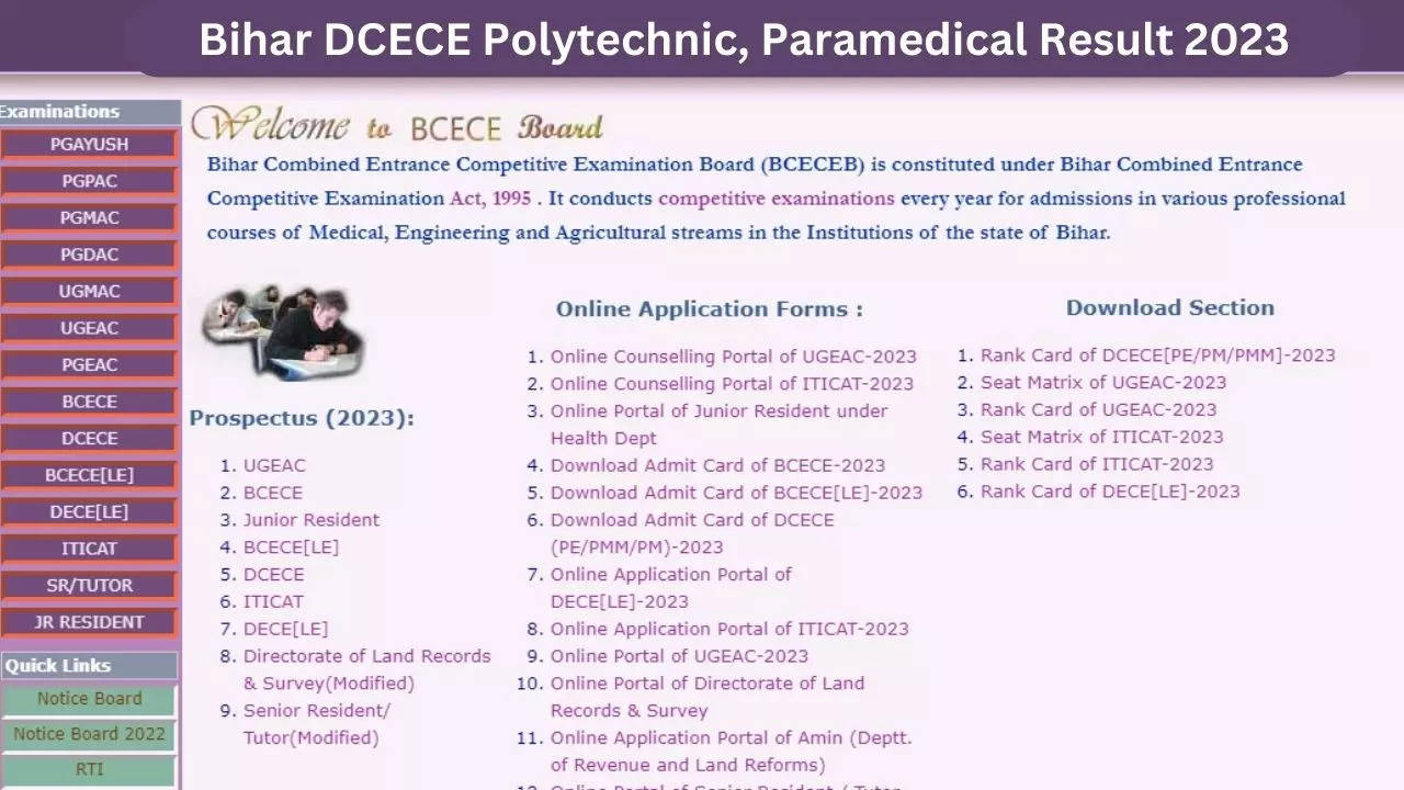 Bihar DCECE Polytechnic, Paramedical Result 2023: Bihar DCECE Result ...