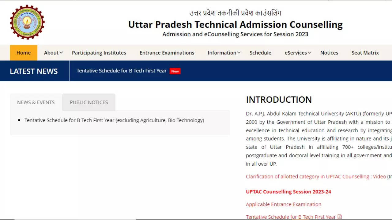 UP BTech Counselling Schedule 2023 Released: At Uptac.admissions.nic.in ...