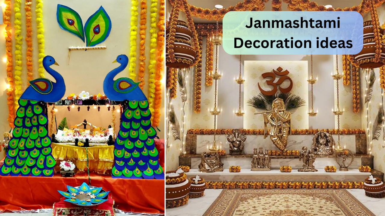 Janmashtami decoration ideas, krishna janmashtami home decor, morpankh floral decoration