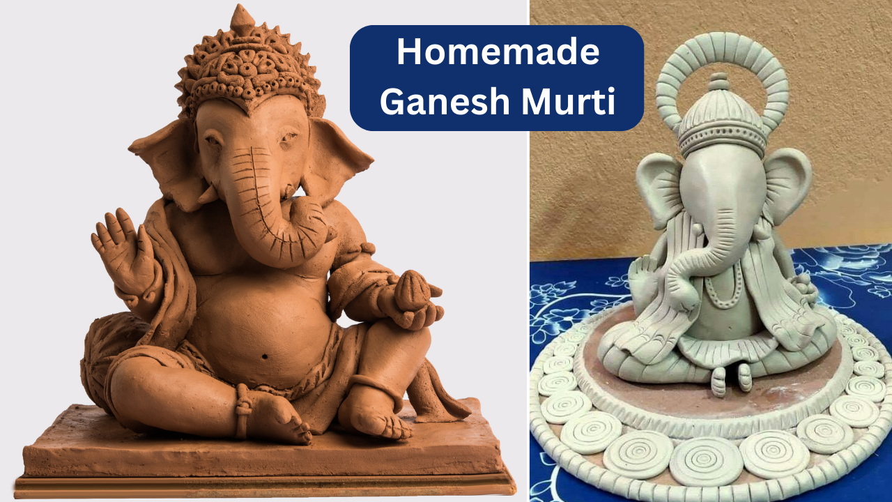 Homemade ganesh murti, homemade ganesh chaturthi decoration, ganpati idol at home