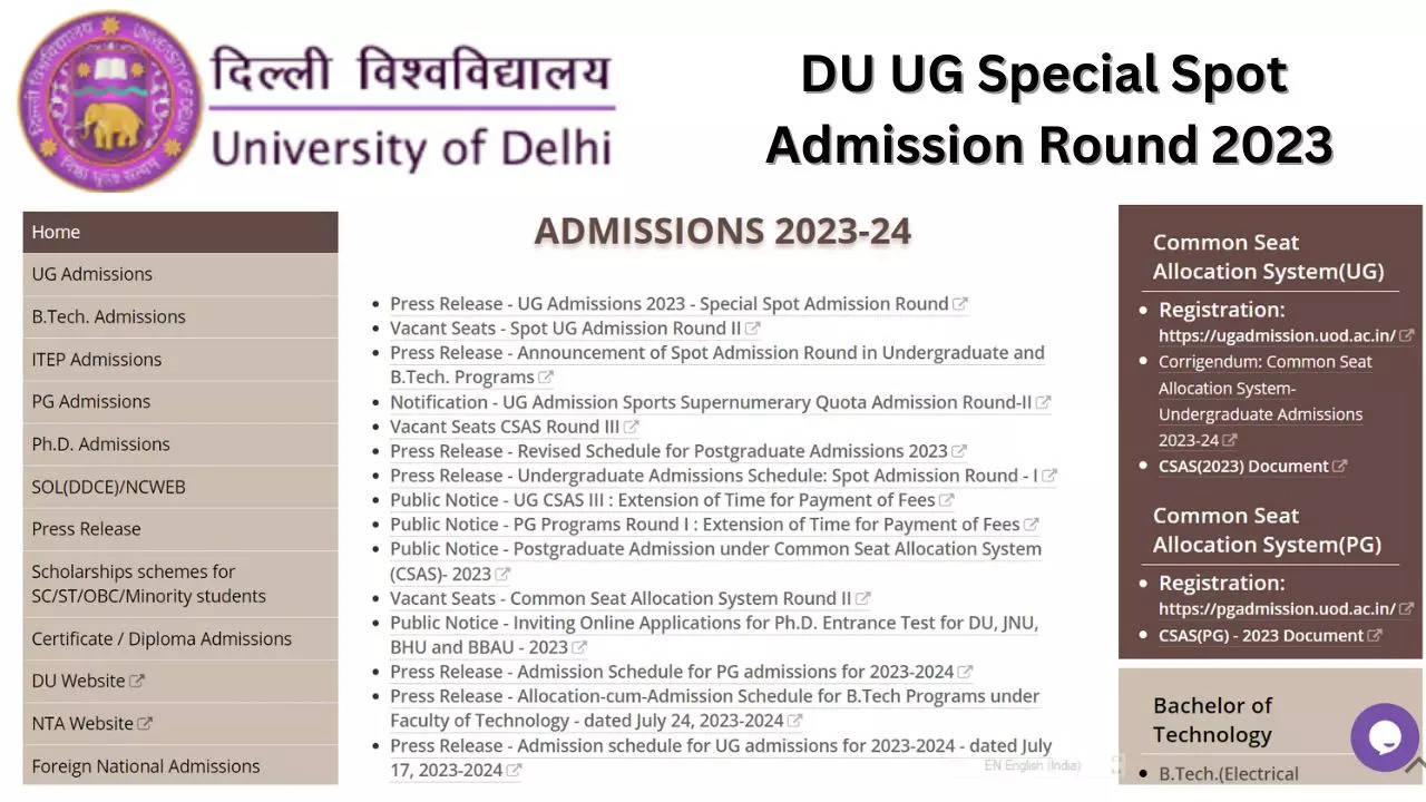 DU UG Special Spot  Admission Round 2023