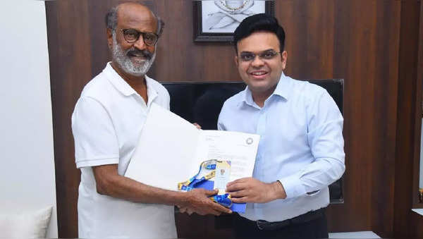 Rajinikanth presented with World Cup 2023 Golden Ticket by Jay Shah