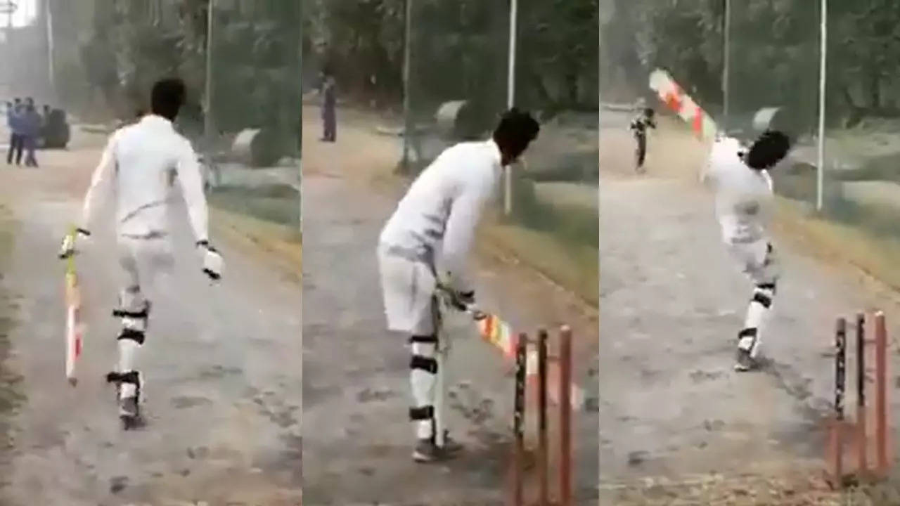 Specially abled Cricket fan batting video