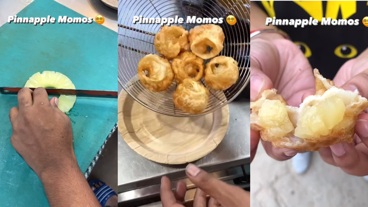 ​pineapple momos viral video, pineapple momos video, weird food combination, trending viral video, viral news in hindi