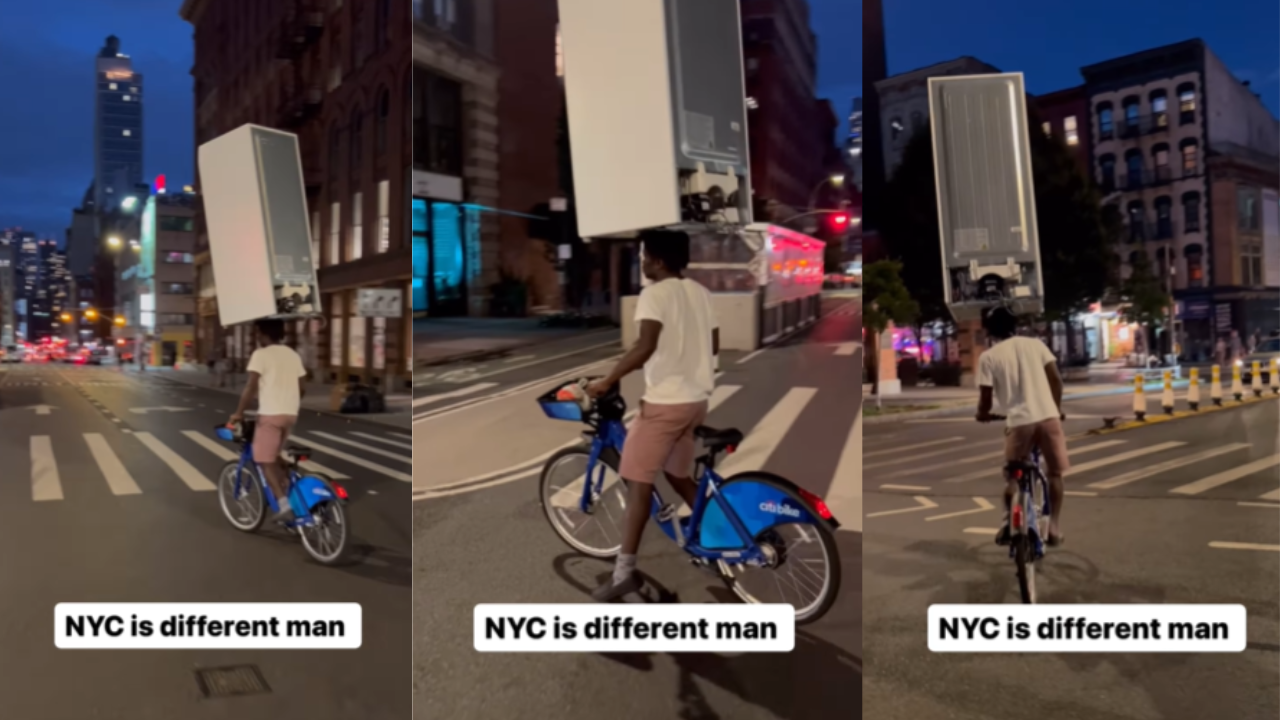 Man Balanced Fridge On His Head