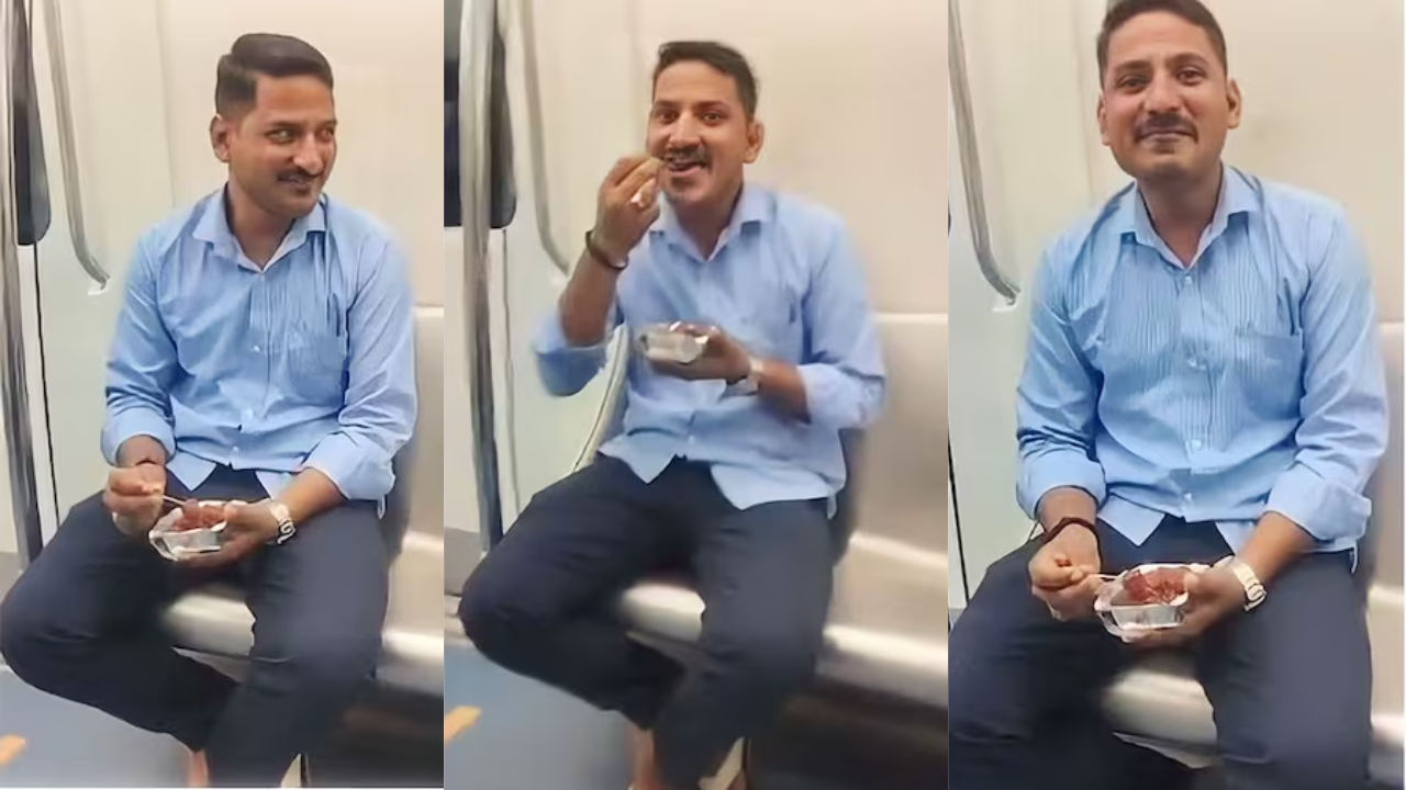 Man Eating Gobi Manchurian in Bengaluru Metro