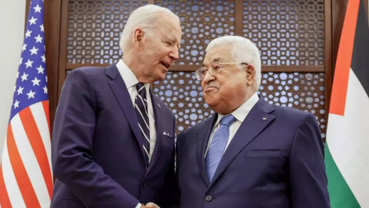 President of Palestine Mahmud Abbas With US President Joe Biden