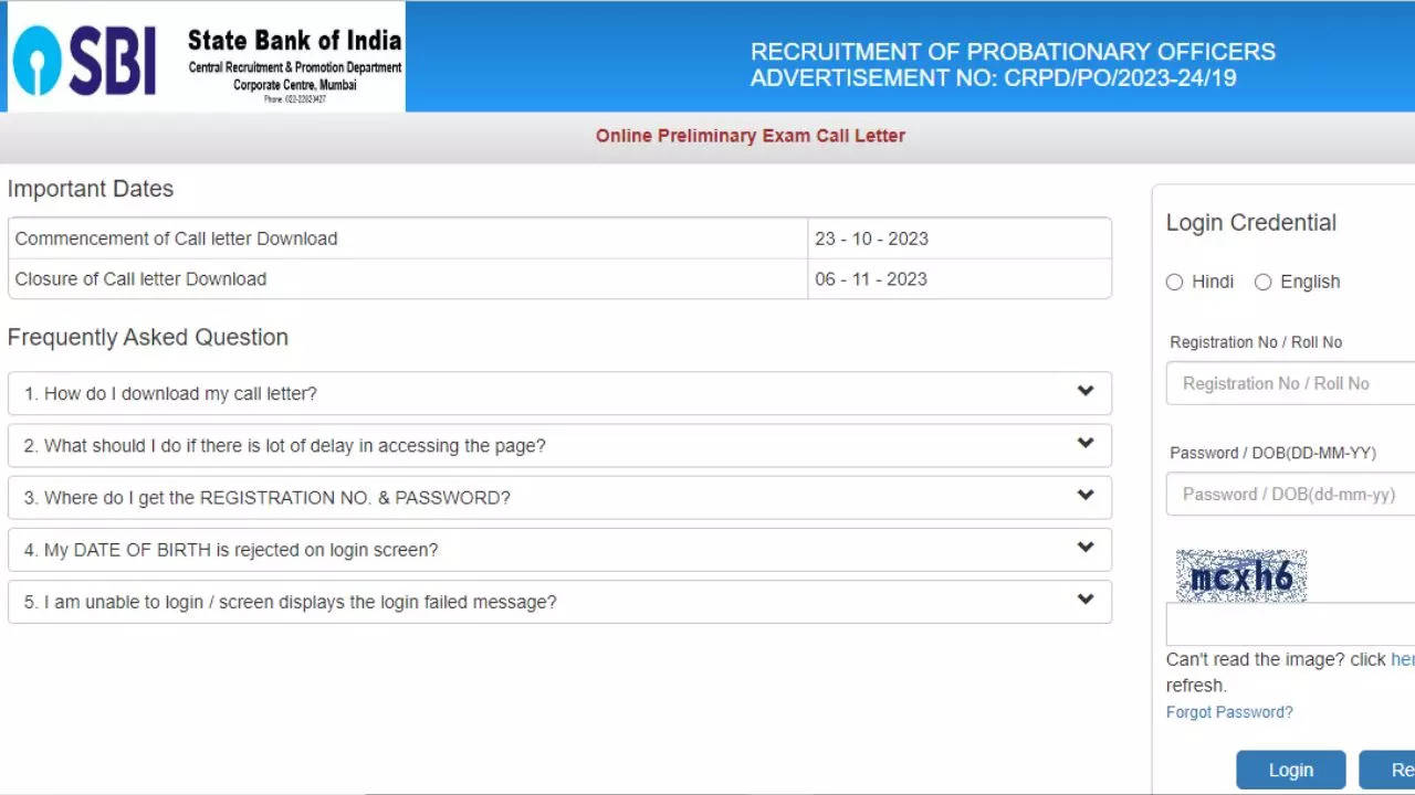 SBI PO Admit Card 2023