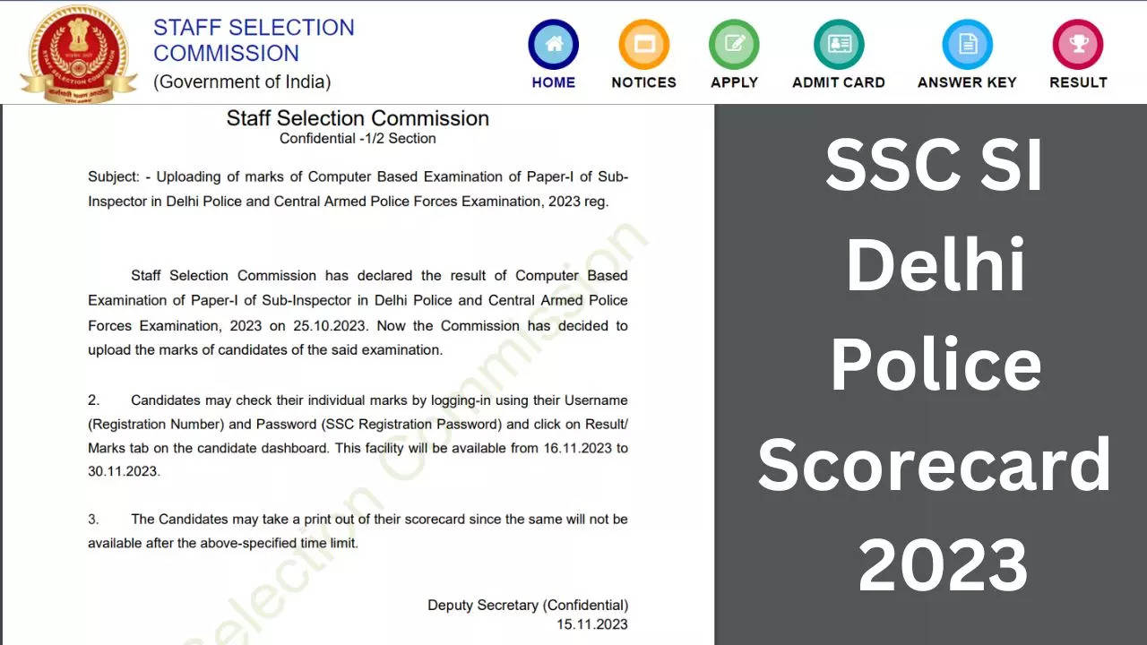 SSC SI Delhi Police Scorecard 2023