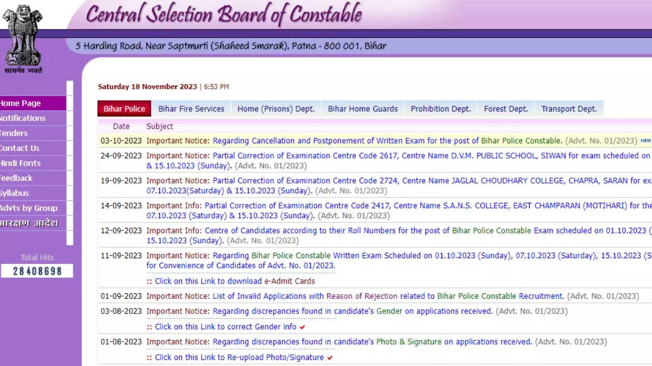 CSBC Bihar Police Constable Exam Date 2023
