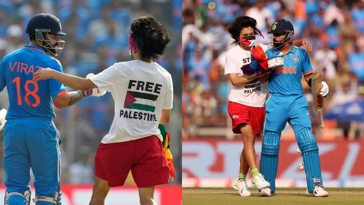 IND vs AUS World Cup 2023 Final, Spectator Enters Ground With Free Palestine  Shirt Tried To Hug Virat Kohli | क्रिकेट News, Times Now Navbharat