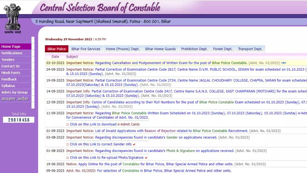 CSBC Bihar Police Constable Exam 2023, Bihar Police Constable Admit Card 2023