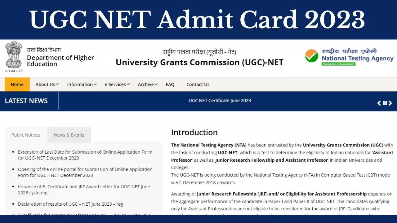 UGC NET Admit Card 2023