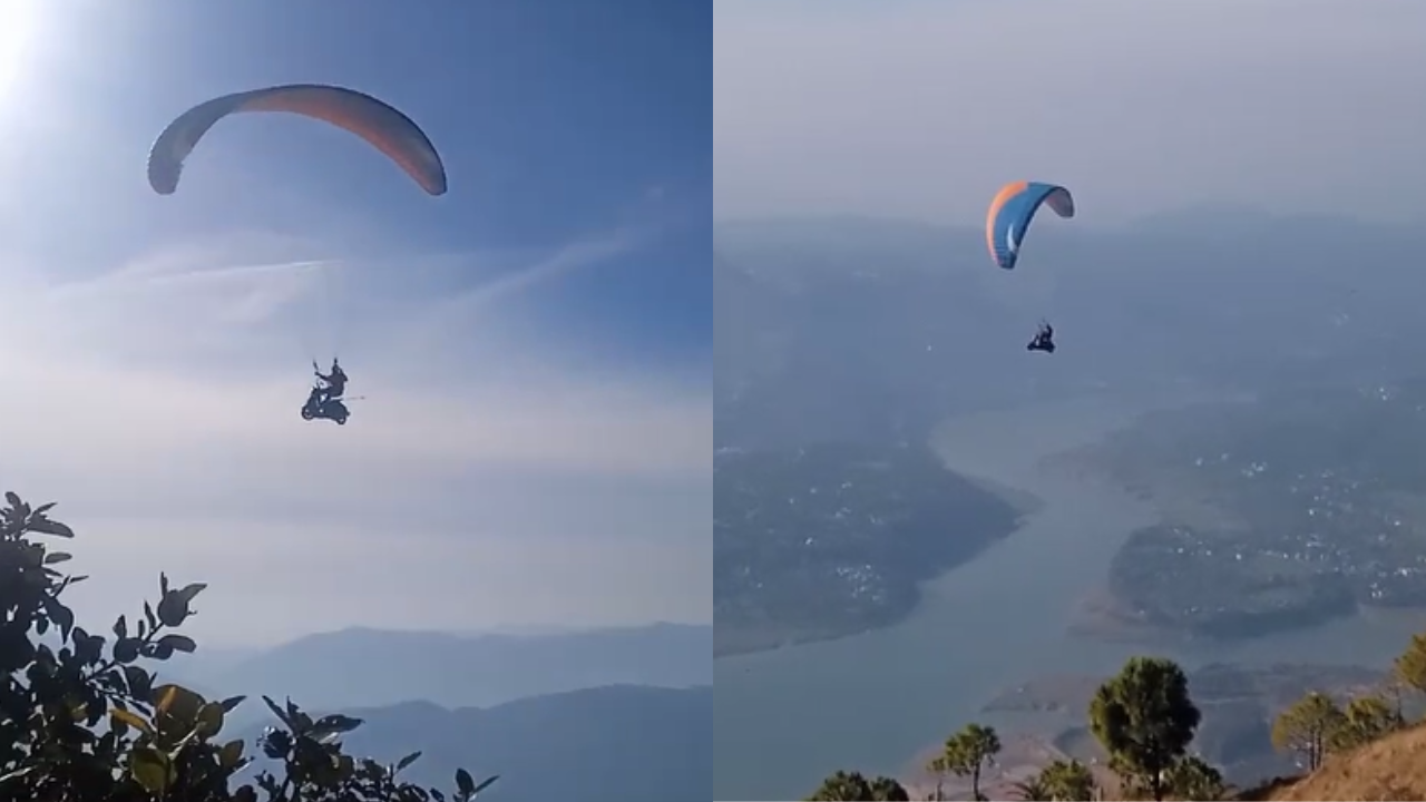 Paragliding Video: स्कूटर लेकर सात किलोमीटर तक आसमान में उड़ता दिखा शख्स,  नजारा देखकर होश उड़ जाएंगे | वायरल News, Times Now Navbharat