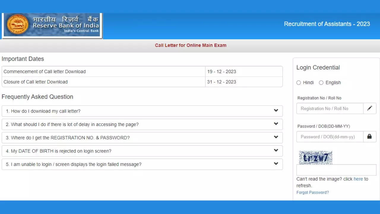 RBI Assistant Main Admit Card 2023