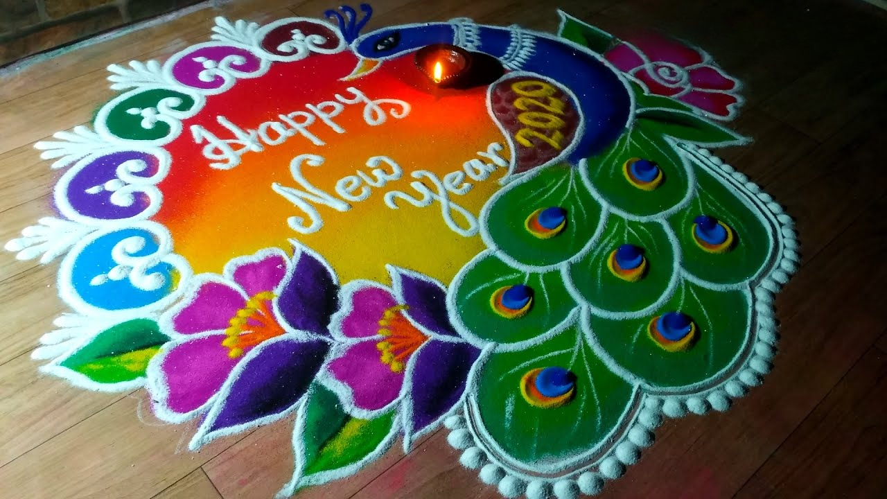 New year rangoli, rangoli designs for new year 2024, rangoli ke design