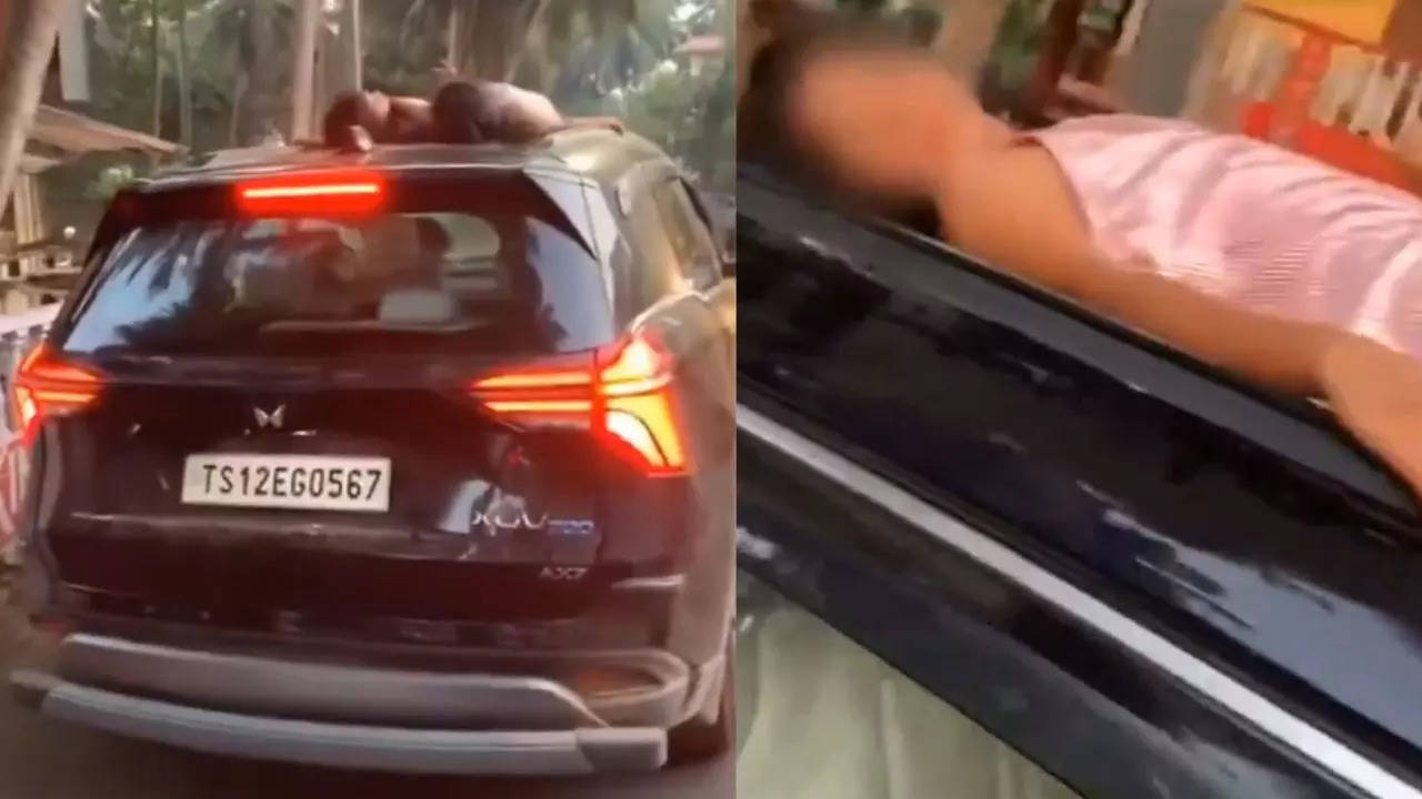 Goa Viral Video Two Children Sleeping On The Roof of Moving SUV