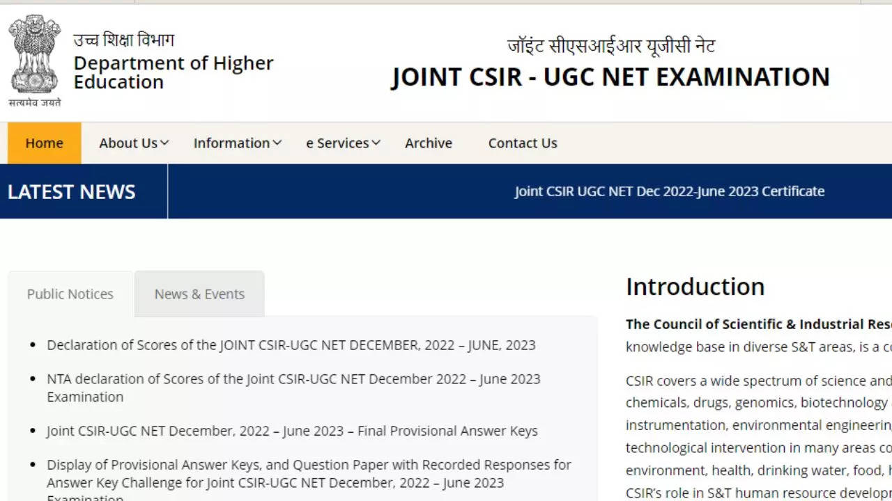 CSIR UGC NET Answer Key 2023 Released