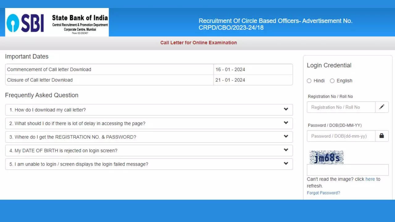 SBI CBO Admit Card 2024