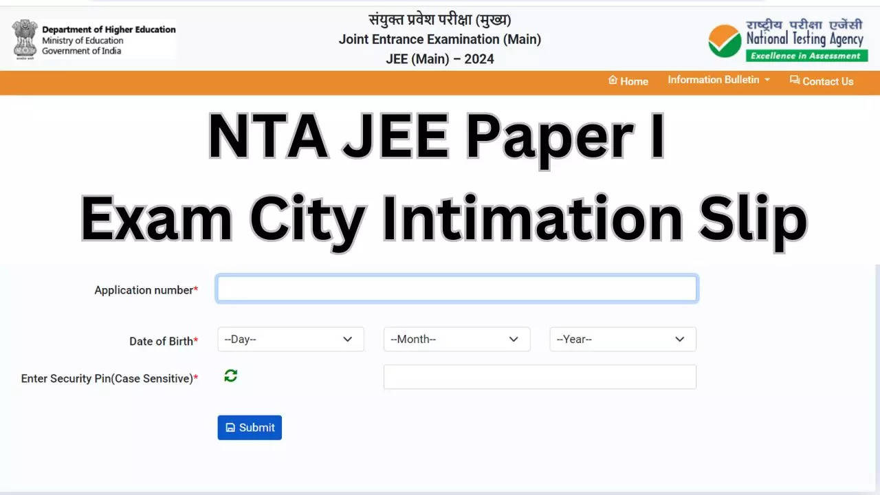 NTA JEE Paper I  Exam City Intimation Slip