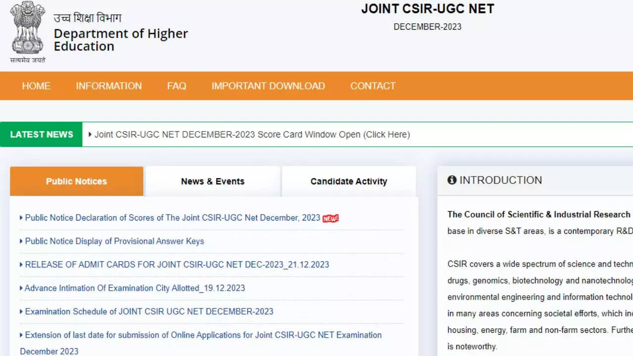 CSIR UGC NET Scorecard 2023 Download