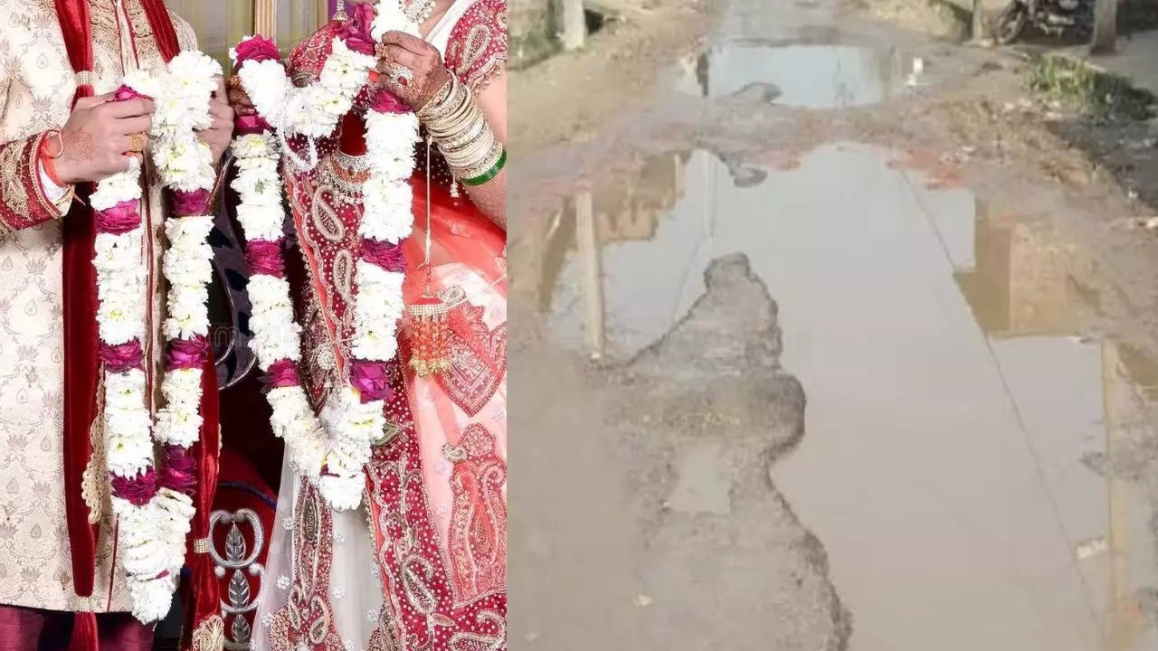 Agra Bride Groom Garlanded Each Other Amidst Mud Drain Water Broken road and protested